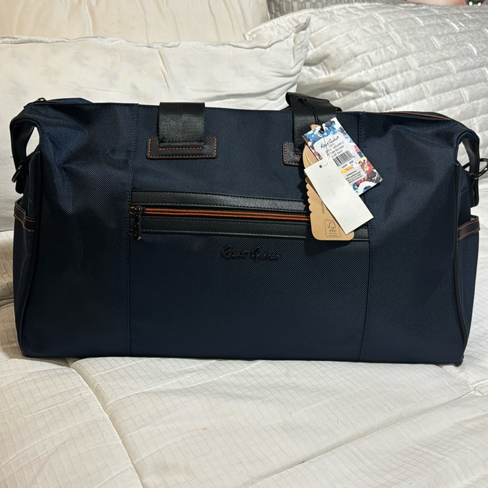 New Robert Graham Navy Canvas Leather Duffle Bag